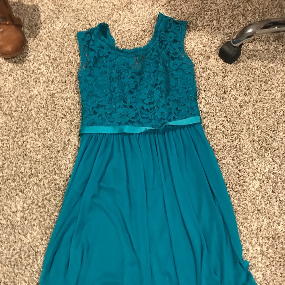 David’s Bridal brides maid dress in oasis